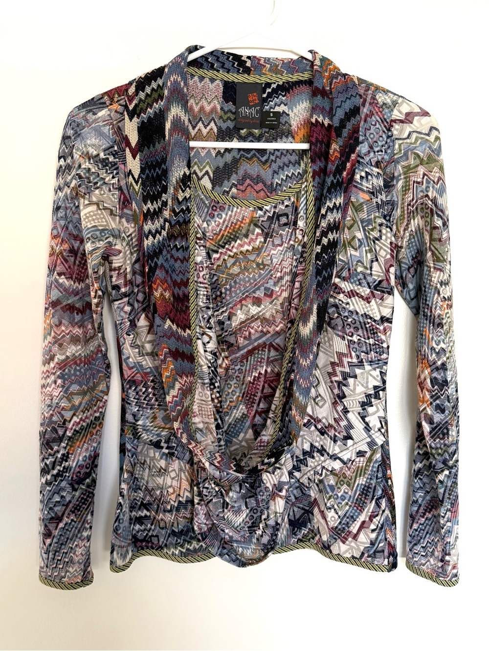ANAC Vintage Missoni-Inspired Zigzag Open Scoop Neck Top in Multicolor